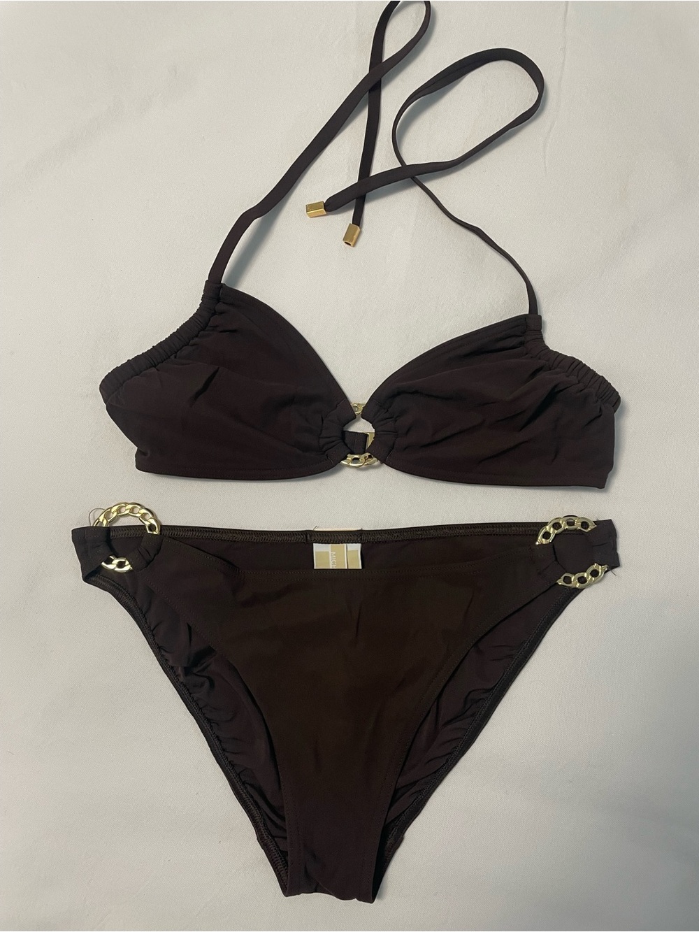 Michael Kors Brown Bikini Set with Gold Rings